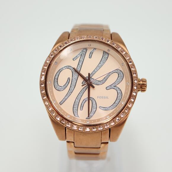 Fossil Women's Rose Gold Tone Watch 40mm Glitter Dial Crystal Bezel BQ1096 - Picture 5 of 15